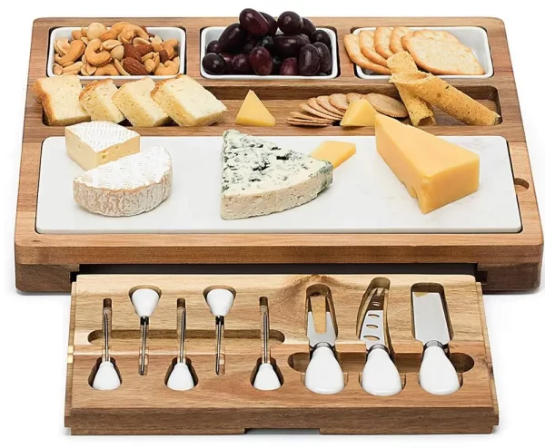 Cheese Cutlery Slide-out Drawer 100% Natural Bamboo, cheese board,