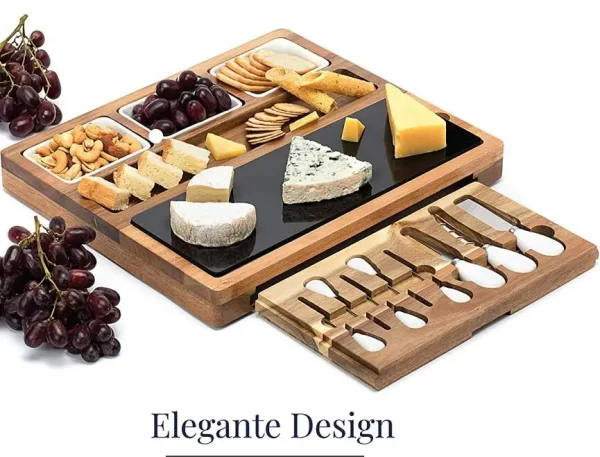 Cheese Cutlery Slide-out Drawer 100% Natural Bamboo, cheese board,